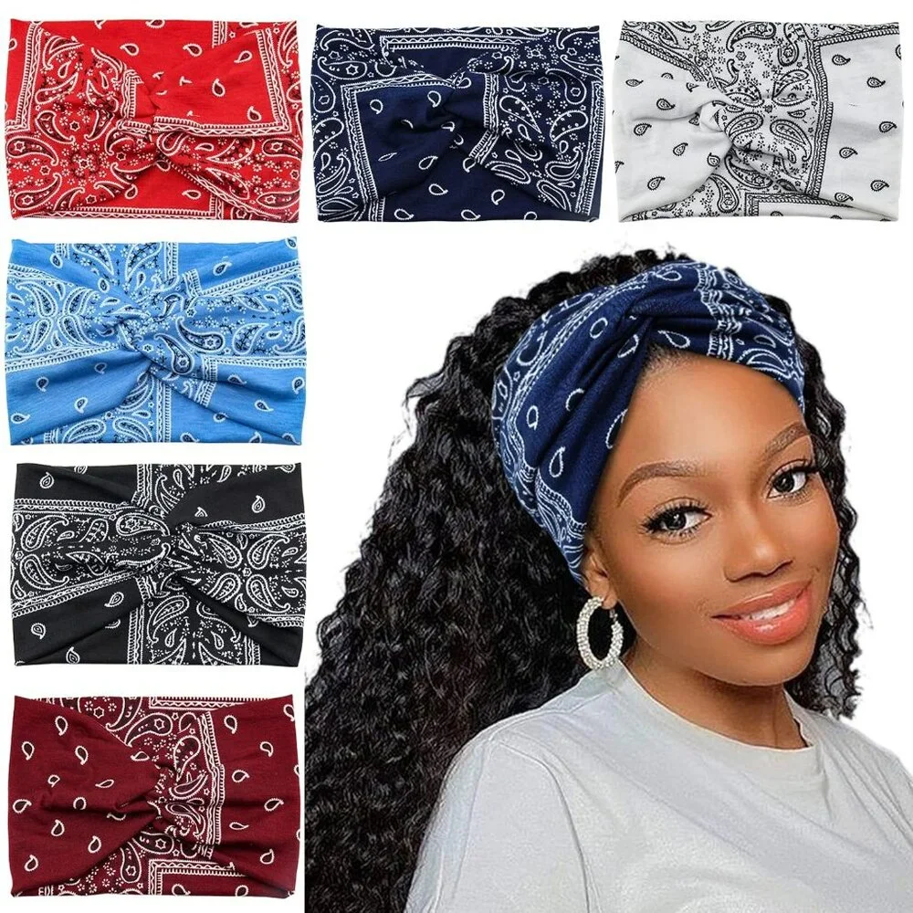 6 Wide Bandana Head Wraps Boho Twist Turban Headbands‎ Women's